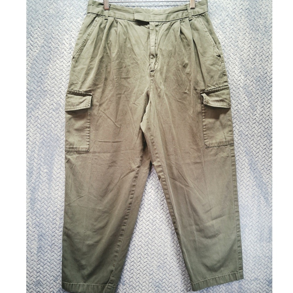 Gap Pleated Cargo Pants Cypress Green High Rise Tapered Cotton Womens 12 866666